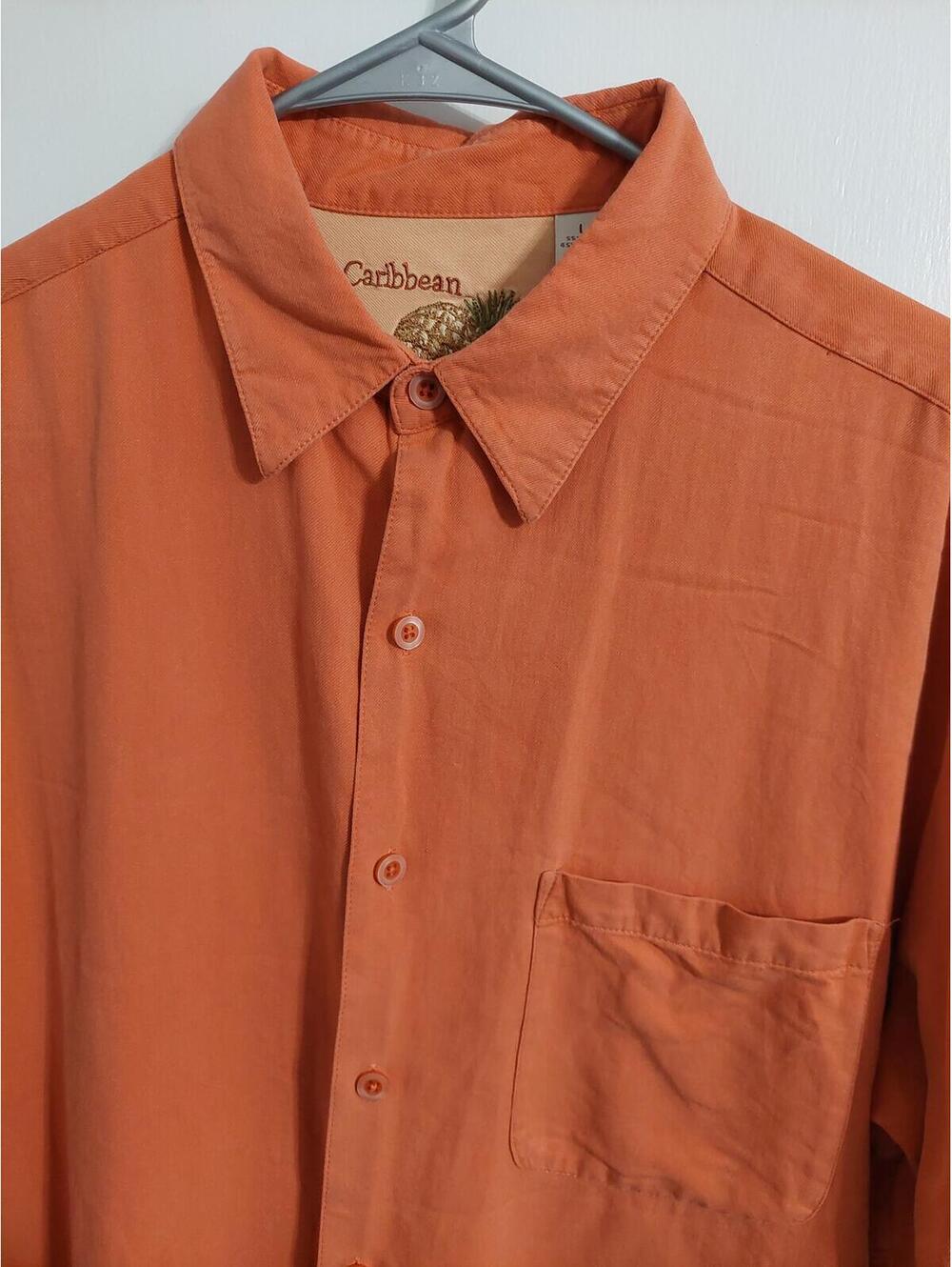 Caribbean Orange Short Sleeve Button-Up Shirt